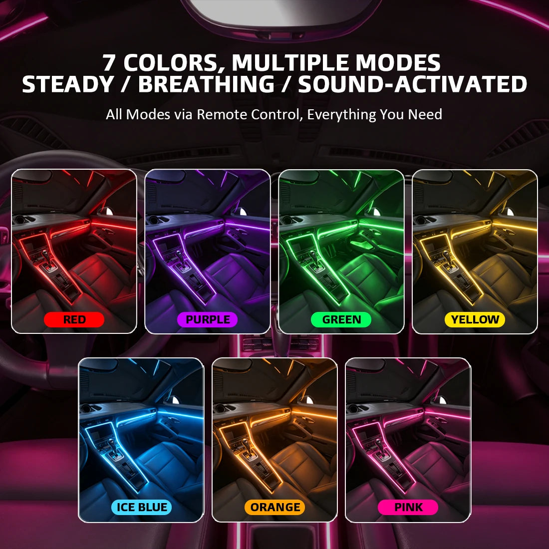 RGB Car Interior Ambient LED Light Strip Invisible USB With App