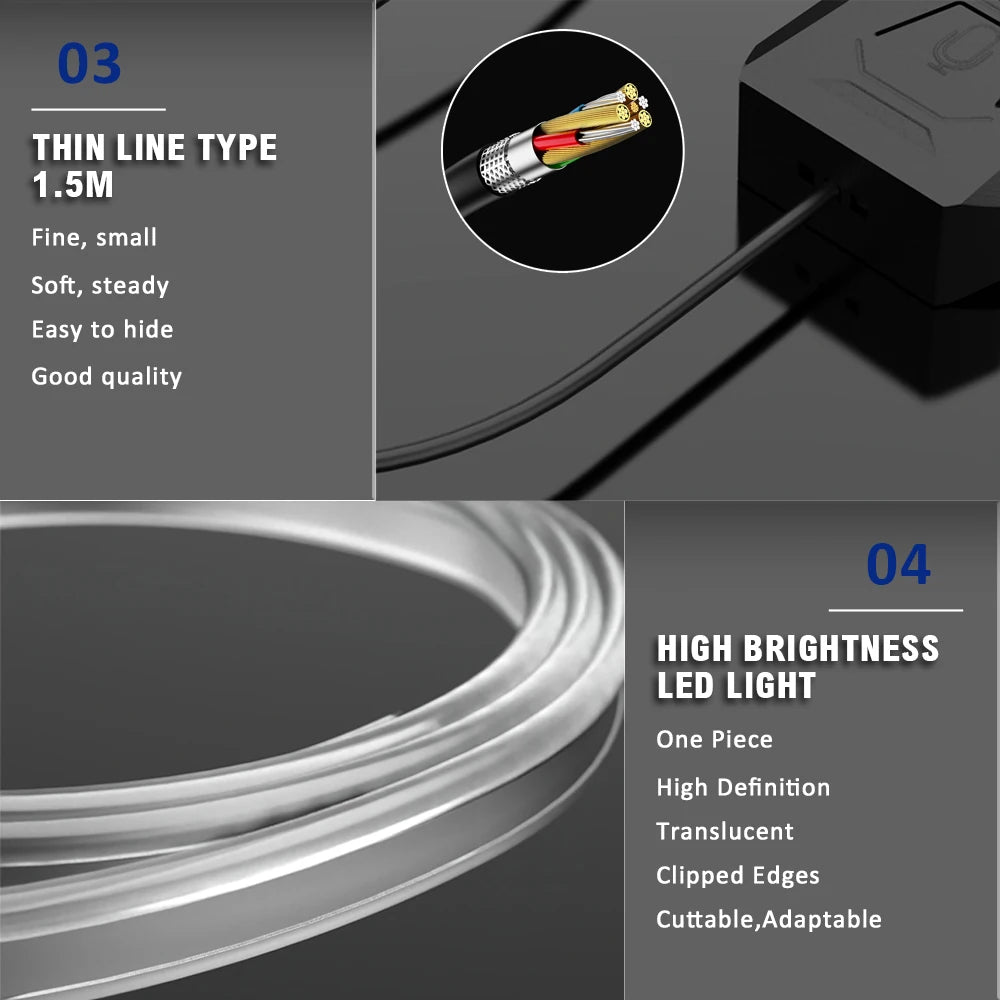 RGB Car Interior Ambient LED Light Strip Invisible USB With App