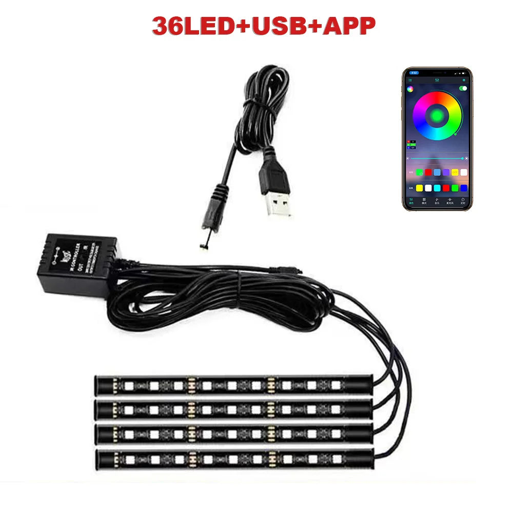 72/48/36 LED RGB Ambient Foot lighting With USB/Cigar/App